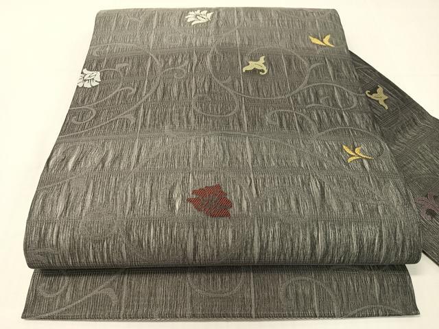 平和屋着物▽九寸名古屋帯　スリーシーズン　春夏秋　櫛織　更紗唐草文　正絹　逸品　CABH4509vp
