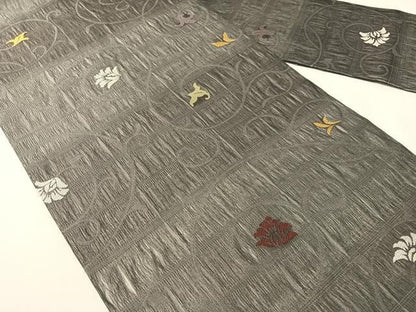 平和屋着物▽九寸名古屋帯　スリーシーズン　春夏秋　櫛織　更紗唐草文　正絹　逸品　CABH4509vp