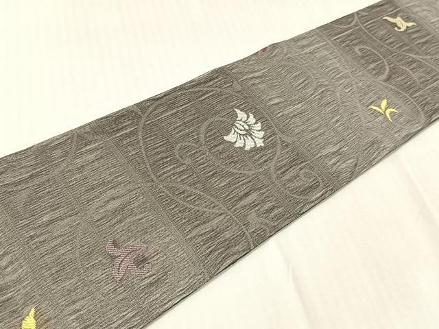 平和屋着物▽九寸名古屋帯　スリーシーズン　春夏秋　櫛織　更紗唐草文　正絹　逸品　CABH4509vp