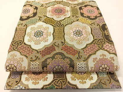 平和屋着物●両面　六通柄袋帯　唐織　吉祥花文　金糸　正絹　逸品　CABH4512vp