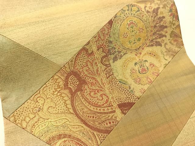 平和屋着物●太鼓柄袋帯　紬地　切嵌　更紗吉祥文　金彩　やまと誂製　正絹　逸品　CABH4513vp