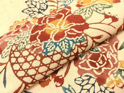 平和屋着物●九寸名古屋帯　生紬　型染め　花籠鳥文　正絹　逸品　CABH4515vp