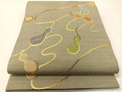 平和屋着物▽六通柄袋帯　スリーシーズン　春夏秋　瓢箪　金糸　正絹　逸品　CABH4519vp