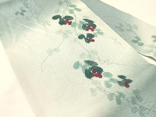 平和屋着物▽京都印象派 友禅作家　橋本恵　九寸名古屋帯　スリーシーズン　春夏秋　手描き　葡萄蔦の葉文　金彩　正絹　逸品　CABH4521vp