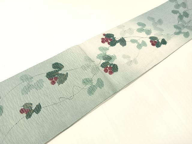 平和屋着物▽京都印象派 友禅作家　橋本恵　九寸名古屋帯　スリーシーズン　春夏秋　手描き　葡萄蔦の葉文　金彩　正絹　逸品　CABH4521vp