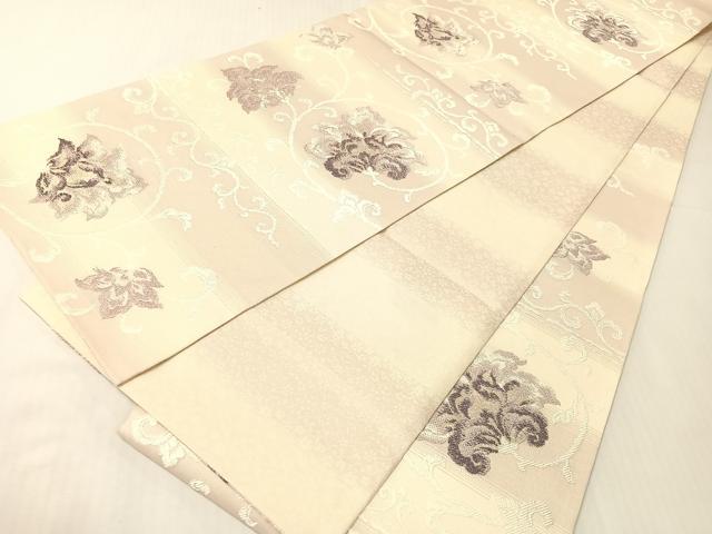 平和屋着物▽両面　六通柄袋帯　スリーシーズン　春夏秋　唐織　更紗唐草文　金銀糸　さが美扱い　正絹　逸品　CABH4522vp