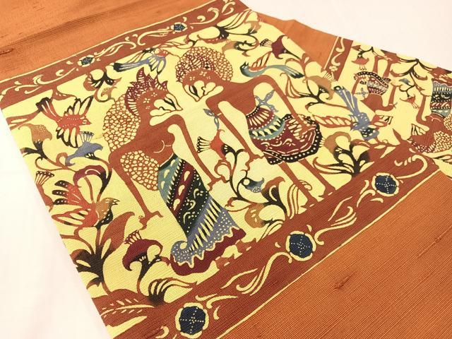 平和屋着物●九寸名古屋帯　紬地　型染め　エジプト壁画文様　正絹　逸品　CABH4526vp