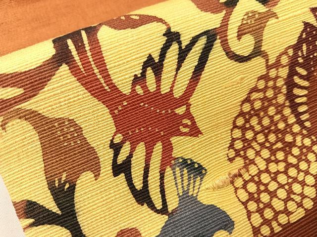 平和屋着物●九寸名古屋帯　紬地　型染め　エジプト壁画文様　正絹　逸品　CABH4526vp