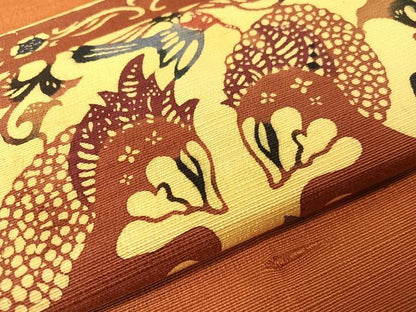 平和屋着物●九寸名古屋帯　紬地　型染め　エジプト壁画文様　正絹　逸品　CABH4526vp