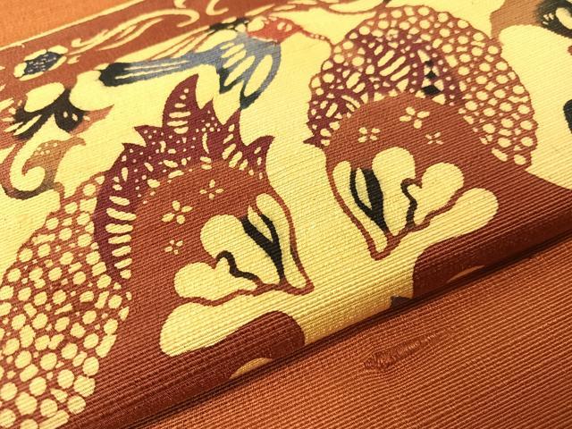 平和屋着物●九寸名古屋帯　紬地　型染め　エジプト壁画文様　正絹　逸品　CABH4526vp