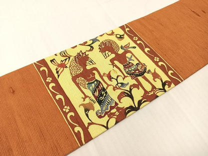 平和屋着物●九寸名古屋帯　紬地　型染め　エジプト壁画文様　正絹　逸品　CABH4526vp