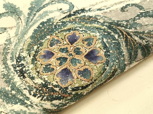 平和屋着物●九寸名古屋帯　髭紬　花唐草吉祥文　金彩　正絹　逸品　CABH4527vp