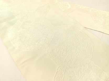 平和屋着物●八寸名古屋帯　綴れ　七宝花文　生成り色　正絹　逸品　CABH4528vp