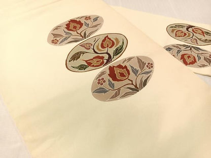 平和屋着物●塩瀬　九寸名古屋帯　駒刺繍　草花丸文　金彩　正絹　逸品　CABH4531vp