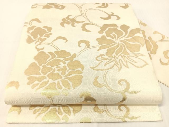 平和屋着物●全通柄　九寸名古屋帯　更紗唐草文　金糸　正絹　逸品　CABH4534vp