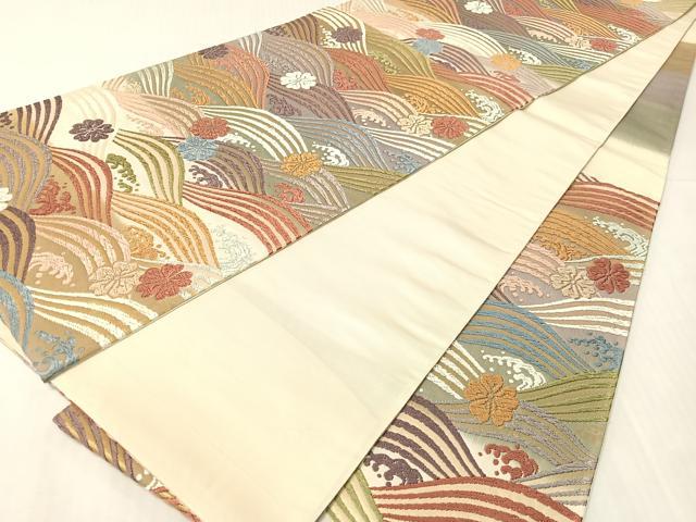 平和屋着物●六通柄袋帯　唐織　立波花文　金糸　正絹　逸品　CABH4547vp