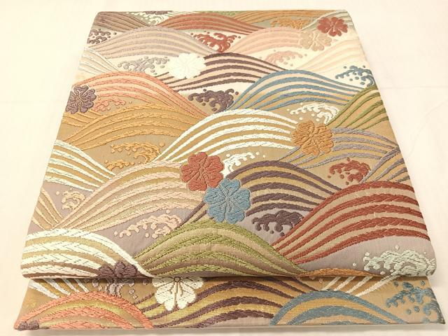 平和屋着物●六通柄袋帯　唐織　立波花文　金糸　正絹　逸品　CABH4547vp