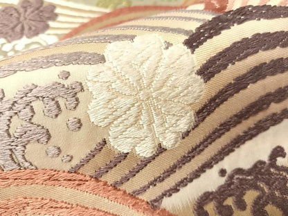 平和屋着物●六通柄袋帯　唐織　立波花文　金糸　正絹　逸品　CABH4547vp