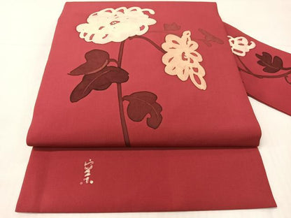平和屋着物●日展染色作家　高久空木　ろうけつ染　塩瀬　九寸名古屋帯　草花文　正絹　逸品　CABH4550vp