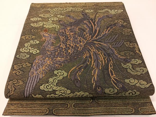 平和屋着物●六通柄袋帯　唐織　霞鳳凰文　金糸　正絹　逸品　CABH4551vp
