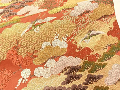 平和屋着物●西陣　河合美術織物謹製　六通柄袋帯　唐織　松竹梅飛鶴文　金糸　正絹　逸品　CABH4554vp
