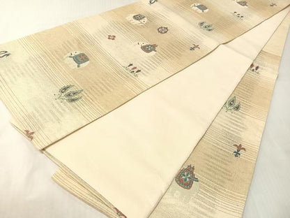 平和屋着物▽六通柄袋帯　スリーシーズン　春夏秋　櫛織　象　金糸　やまと誂製　正絹　逸品　CABH4555vp