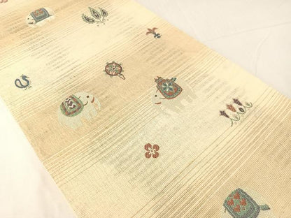 平和屋着物▽六通柄袋帯　スリーシーズン　春夏秋　櫛織　象　金糸　やまと誂製　正絹　逸品　CABH4555vp