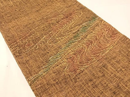 平和屋着物▽創業280年　誉田屋源兵衛　太鼓柄袋帯　スリーシーズン　春夏秋　櫛織紬　流水文　金糸 紙箱付き 正絹 逸品 未使用 CABH4559vp