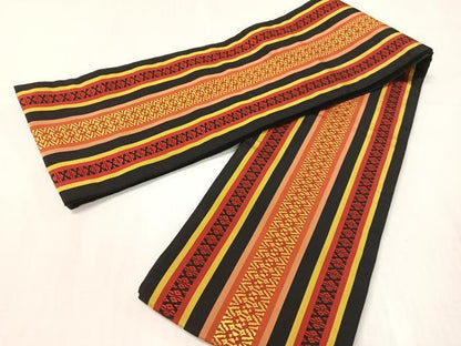 平和屋着物●本場筑前博多織　半幅帯　献上　黒地　正絹　逸品　CABH4581vp