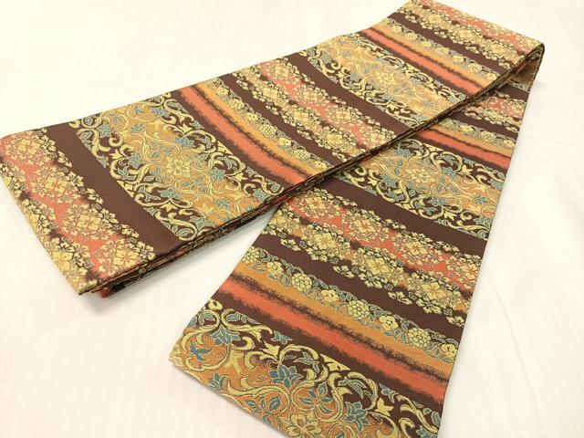 平和屋着物●半幅帯　紹巴　花唐草横段文　正絹　逸品　CABH4586vp