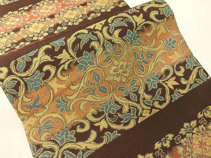 平和屋着物●半幅帯　紹巴　花唐草横段文　正絹　逸品　CABH4586vp