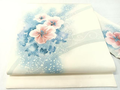 平和屋着物●塩瀬　九寸名古屋帯　ろうけつ染め　舞花文　正絹　逸品　CABH4599vp