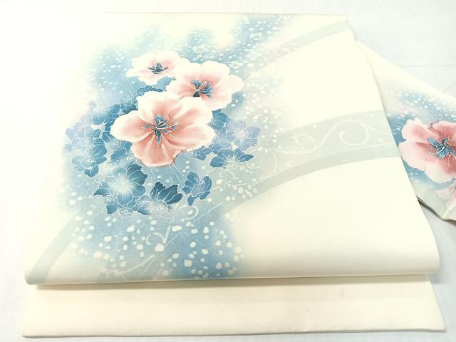 平和屋着物●塩瀬　九寸名古屋帯　ろうけつ染め　舞花文　正絹　逸品　CABH4599vp