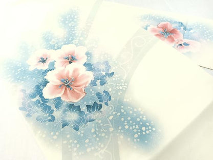 平和屋着物●塩瀬　九寸名古屋帯　ろうけつ染め　舞花文　正絹　逸品　CABH4599vp