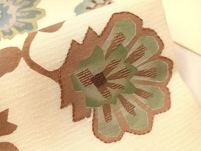 平和屋着物●九寸名古屋帯　紬地　刺繍　更紗花文　正絹　逸品　CABH4602vp