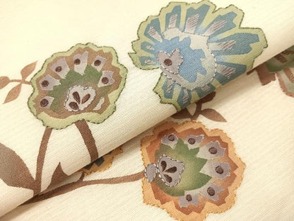 平和屋着物●九寸名古屋帯　紬地　刺繍　更紗花文　正絹　逸品　CABH4602vp