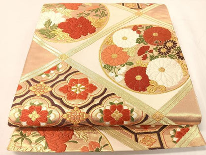 平和屋着物●西陣　河合美術織物謹製　六通柄袋帯　唐織　花丸天井文　金糸　正絹　逸品　CABH4603vp