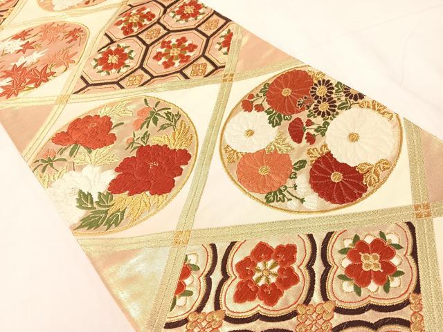 平和屋着物●西陣　河合美術織物謹製　六通柄袋帯　唐織　花丸天井文　金糸　正絹　逸品　CABH4603vp