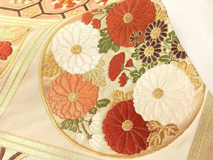 平和屋着物●西陣　河合美術織物謹製　六通柄袋帯　唐織　花丸天井文　金糸　正絹　逸品　CABH4603vp