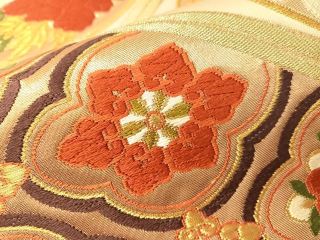 平和屋着物●西陣　河合美術織物謹製　六通柄袋帯　唐織　花丸天井文　金糸　正絹　逸品　CABH4603vp