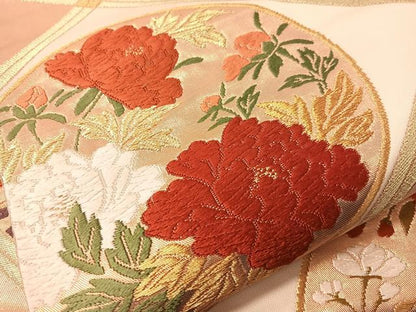 平和屋着物●西陣　河合美術織物謹製　六通柄袋帯　唐織　花丸天井文　金糸　正絹　逸品　CABH4603vp