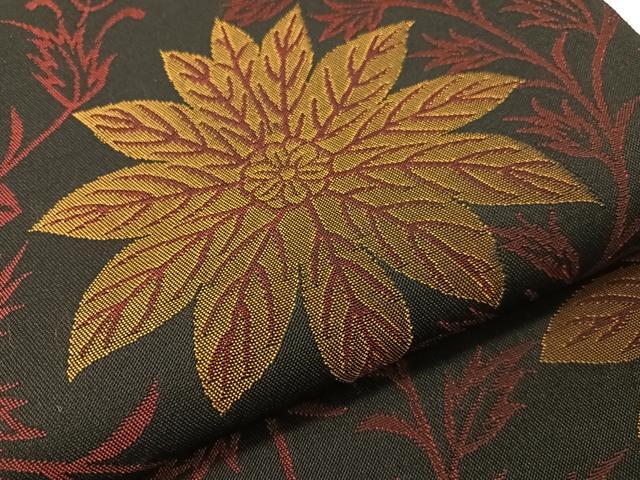 平和屋着物●織物一筋名門　織悦　全通柄　本袋帯　草花文　黒地　正絹　逸品　CABH4607vp