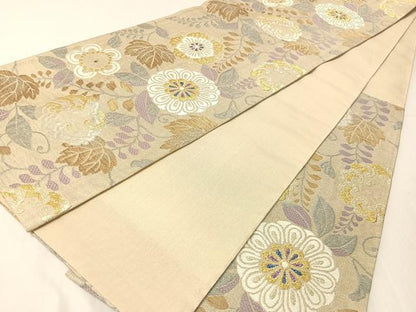 平和屋着物▽六通柄袋帯　スリーシーズン　春夏秋　草花文　金銀糸　正絹　逸品　CABH4609vp