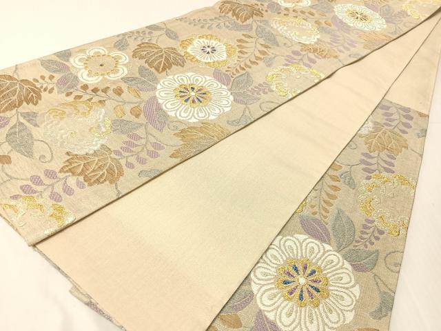 平和屋着物▽六通柄袋帯　スリーシーズン　春夏秋　草花文　金銀糸　正絹　逸品　CABH4609vp