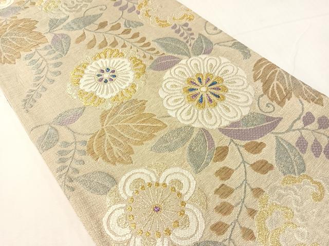 平和屋着物▽六通柄袋帯　スリーシーズン　春夏秋　草花文　金銀糸　正絹　逸品　CABH4609vp