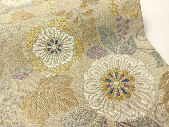 平和屋着物▽六通柄袋帯　スリーシーズン　春夏秋　草花文　金銀糸　正絹　逸品　CABH4609vp