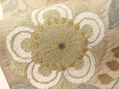 平和屋着物▽六通柄袋帯　スリーシーズン　春夏秋　草花文　金銀糸　正絹　逸品　CABH4609vp