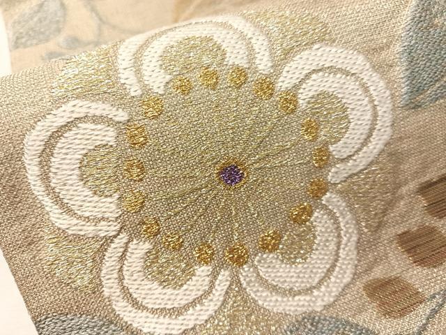 平和屋着物▽六通柄袋帯　スリーシーズン　春夏秋　草花文　金銀糸　正絹　逸品　CABH4609vp