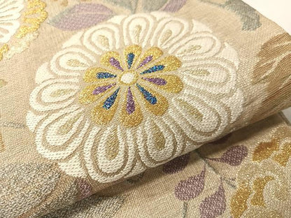 平和屋着物▽六通柄袋帯　スリーシーズン　春夏秋　草花文　金銀糸　正絹　逸品　CABH4609vp