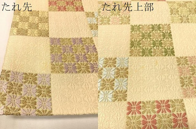 平和屋着物●六通柄袋帯　唐織　有職市松文　金糸　正絹　逸品　CABH4610vp